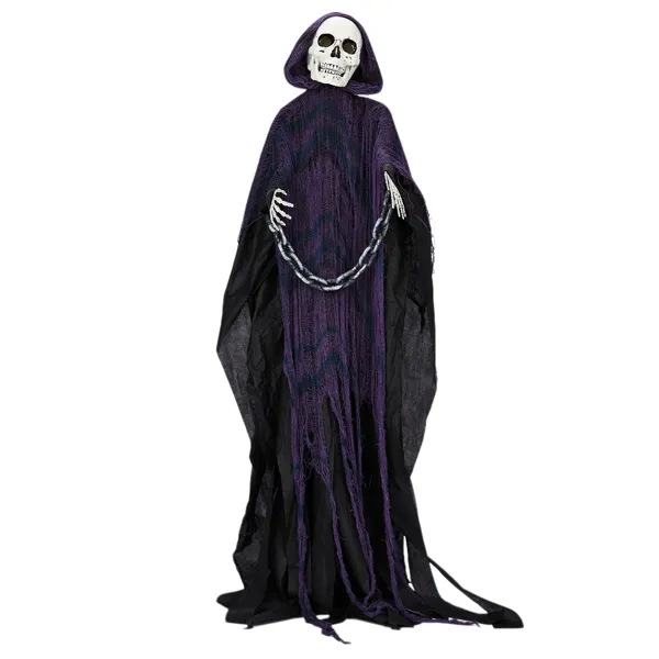 Full view of the 6FT Grim Reaper Halloween prop on a white background
