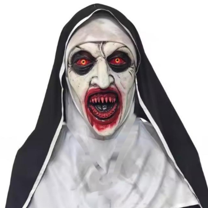 Demonic nun mask with red eyes Halloween costume