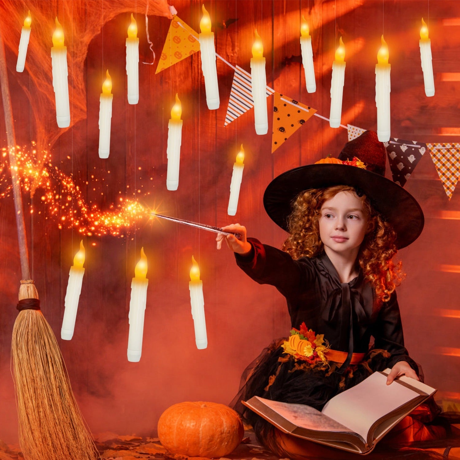 Floating LED candles Halloween wizard room decoration