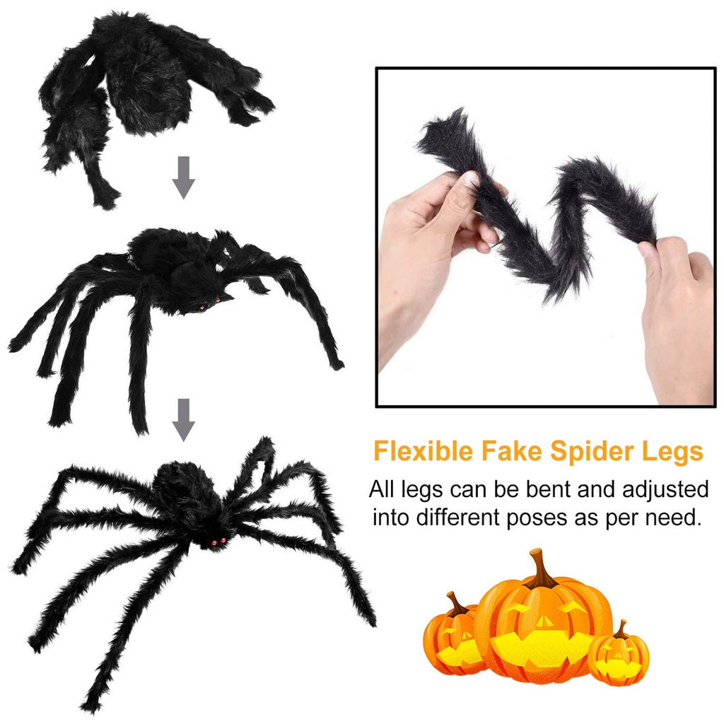 Flexible poseable legs on giant black Halloween spider decoration