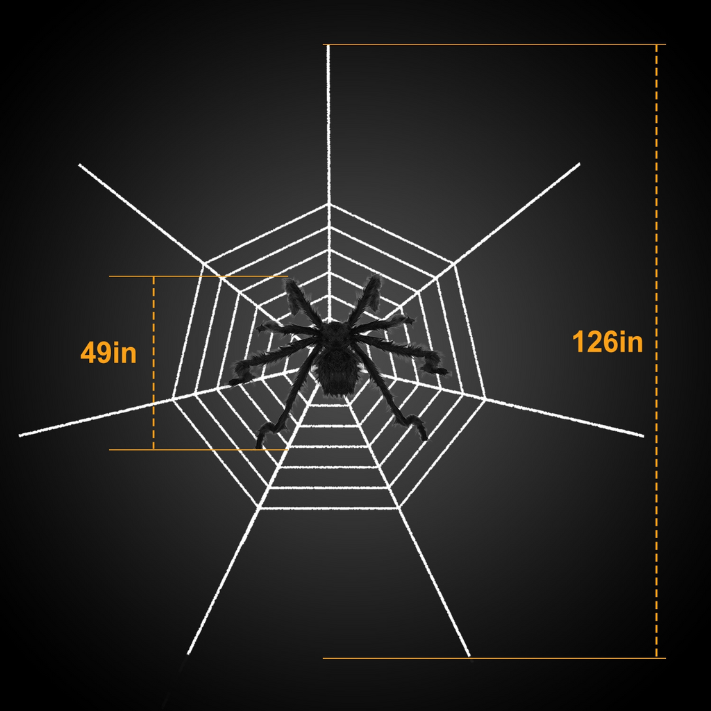 Giant Halloween spider 49 inch diameter with 126 inch spider web dimensions