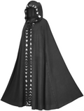 Black medieval hooded cloak with moon phase trim