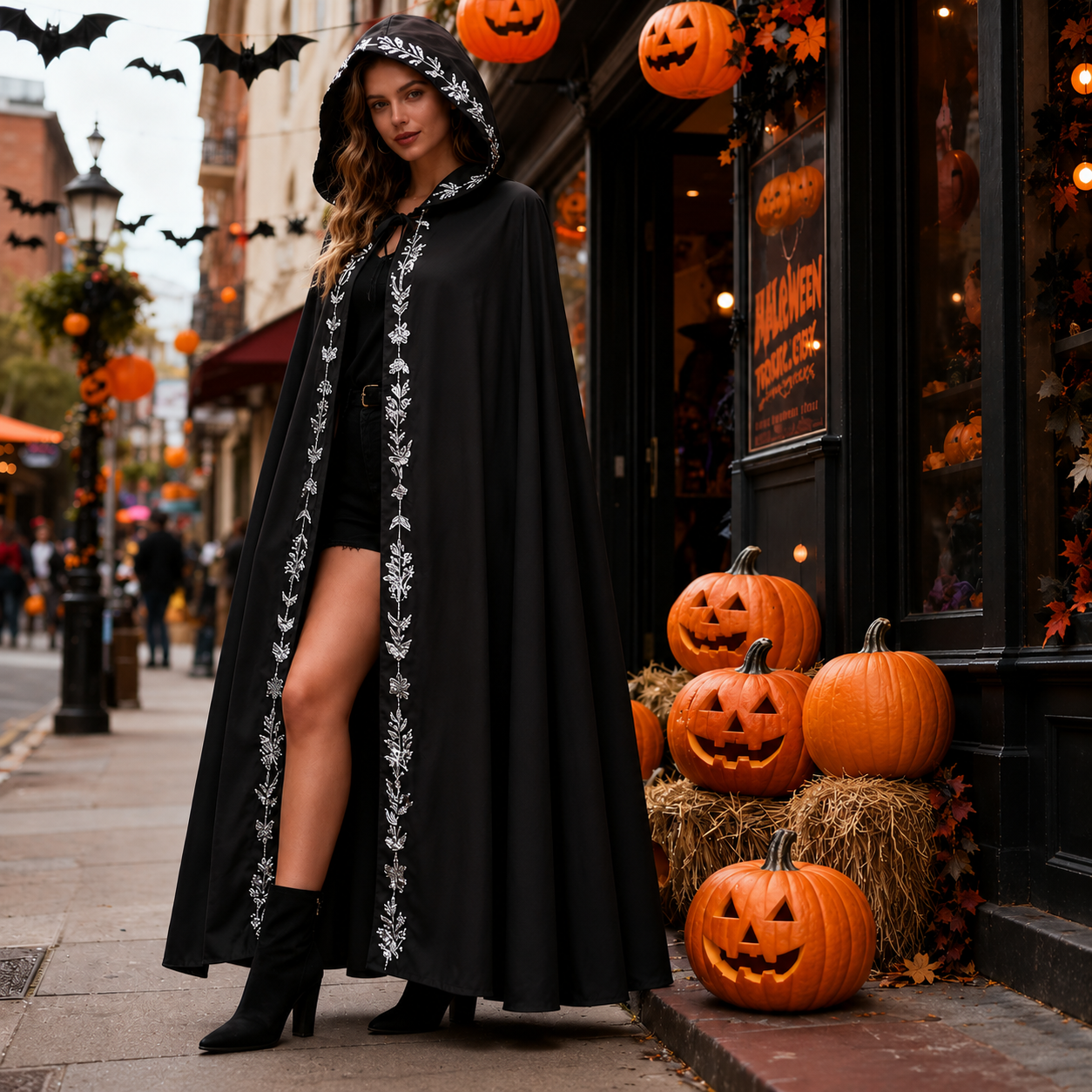 Medieval Hooded Moon Phase Cloak – Halloween Costume