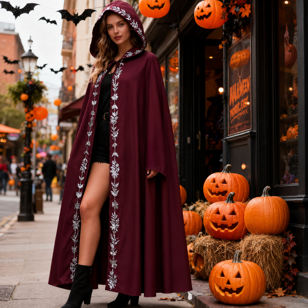Medieval Hooded Moon Phase Cloak – Halloween Costume