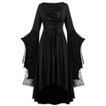 Gothic Lace Bell Sleeve High-Low Dress – Black